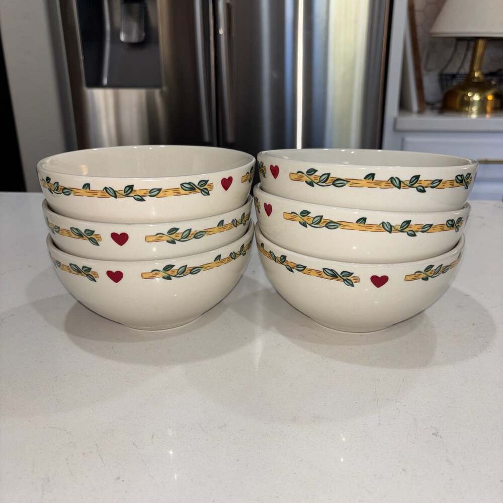 Thomson Pottery Birdhouse Pattern Cereal Soup Bowls, Set of 6
